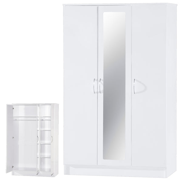 Alpha White High Gloss Triple 3 Door Mirrored Wardrobe