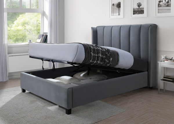Aurora Grey Velvet Ottoman Bed Frame - 5ft Kingsize