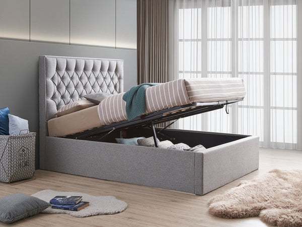 Wilson Grey Fabric Ottoman Storage Bed - 4FT6 Double